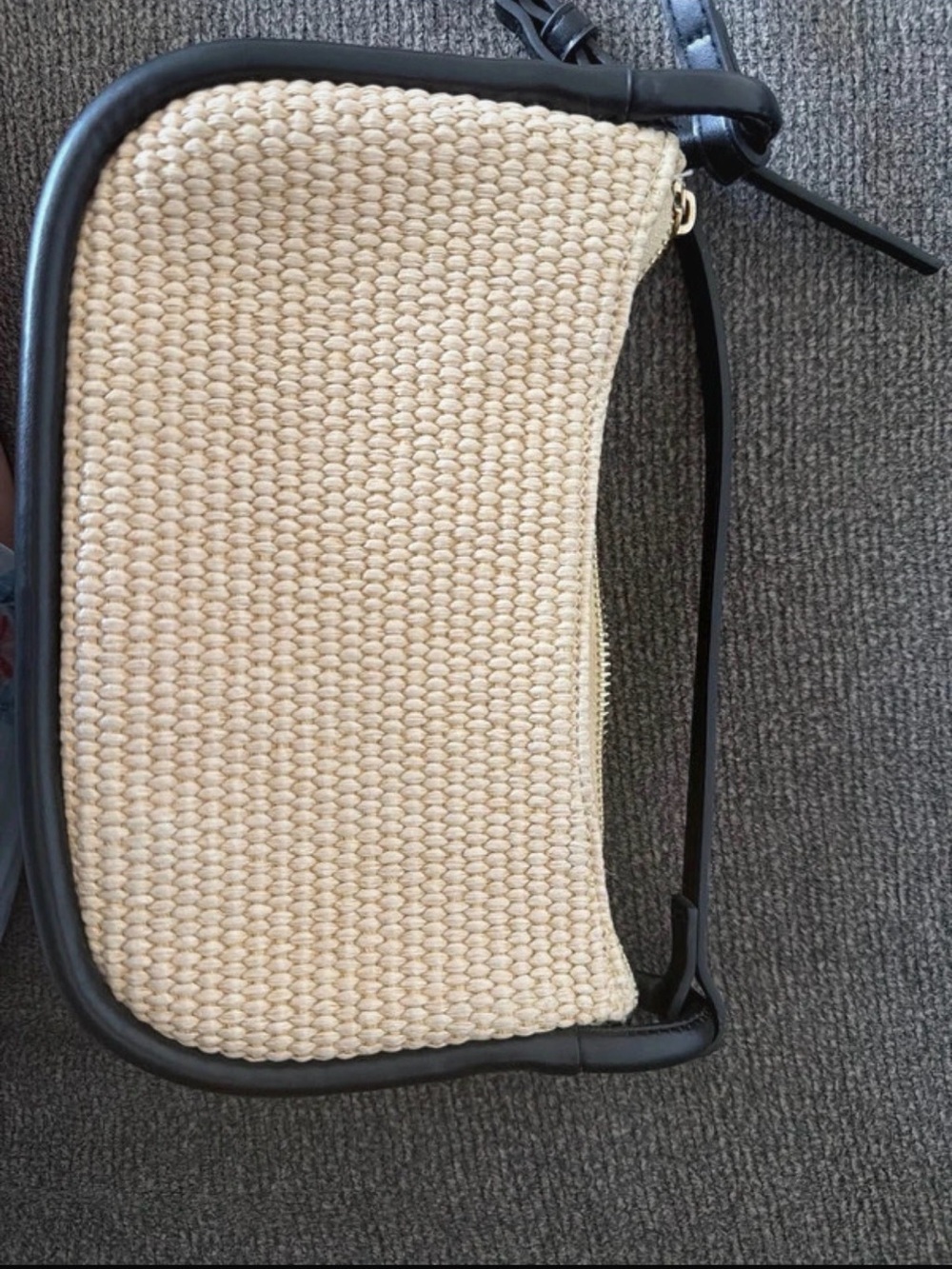 H&M Beige Woven Shoulder Bag with Black Trim